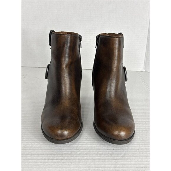 Born Women's 8M Leather Upper Bootie Brown Zip Buckle Detail 2.5" Heel - Picture 12 of 16